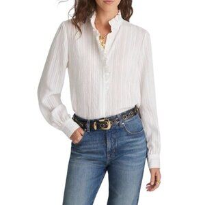Madewell Ruffled Button-Up Top~Size Lg~Airy Multi Stripe White Blouse NWT L1 12